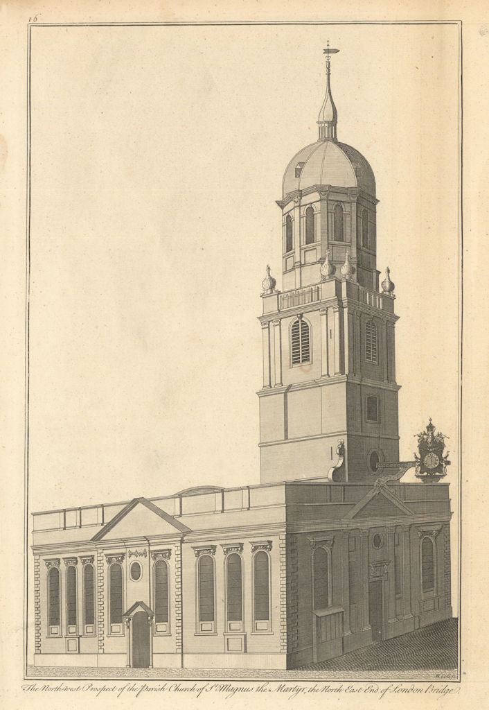 The church of St. Magnus the Martyr, London Bridge by Benjamin Cole 1760 print